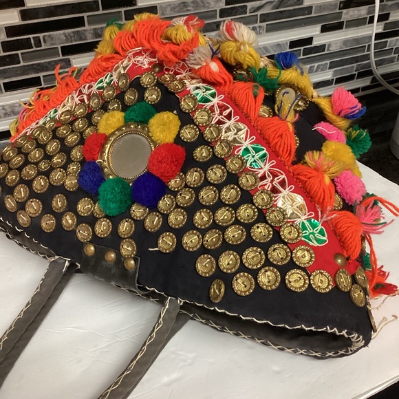 Vtg Sicilian Handcrafted Whimsical colorful Boho Retro Straw Shoulder Bag Beach - Picture 12 of 13